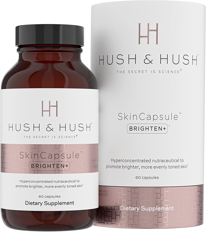 Hush & Hush SkinCapsule Brighten+ - Skin Brightening Vitamin C Supplement - Glowing Skin Beauty Vitamins - Reduces Dark Spots & Discoloration - Vegan, Non-GMO, Gluten Free - 60 Capsules