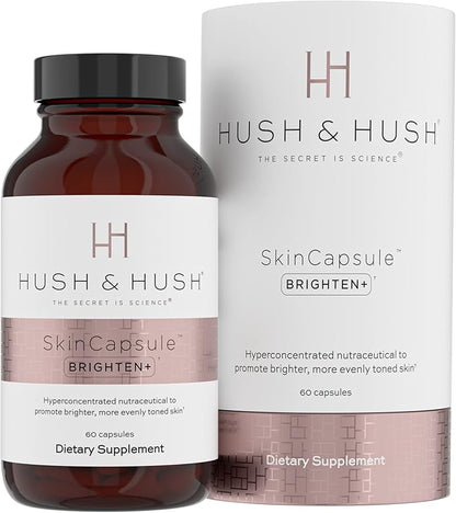 Hush & Hush SkinCapsule Brighten+ - Skin Brightening Vitamin C Supplement - Glowing Skin Beauty Vitamins - Reduces Dark Spots & Discoloration - Vegan, Non-GMO, Gluten Free - 60 Capsules