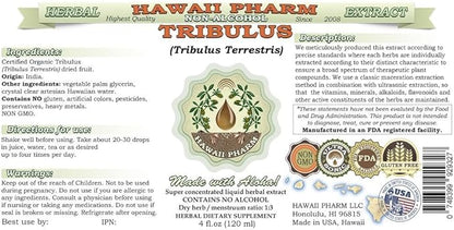 Tribulus Alcohol-Free Liquid Extract, Tribulus (Tribulus Terrestris) Dried Fruit Glycerite Natural Herbal Supplement, Hawaii Pharm, USA 2 fl.oz