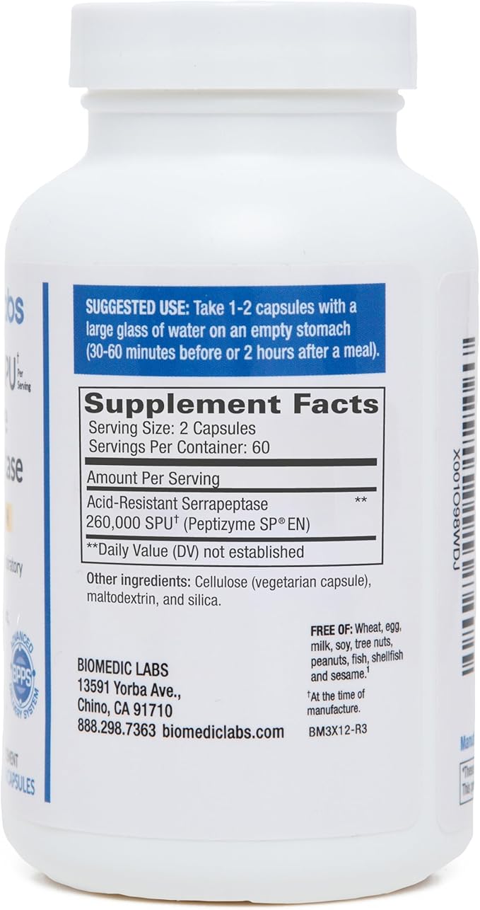 Serra-RX 260,000 SU Serrapeptase - 120 Veg Capsules Acid-Resistant Proteolytic Systemic Enzyme, Non-GMO, Gluten Free, Vegan, Supports Sinus, Immune & Lung Health