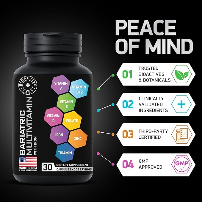 Bariatric Multivitamin with Iron for Women & Men - Post Gastric Bypass Vitamins and Gastric Sleeve Bariatric Iron Vitamin Multivitamins -Non-GMO, Gluten-Free -One a Day, 30 Capsules