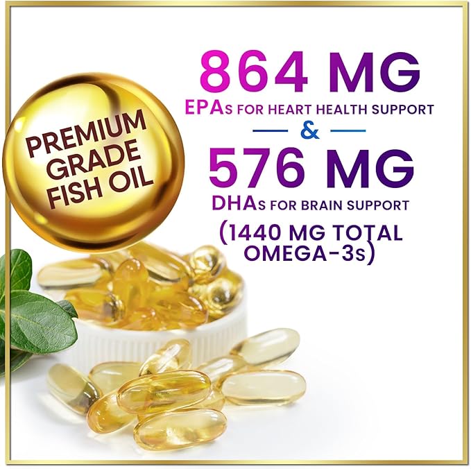 Omega 3 Fish Oil Triple Strength 2400 mg Rapid Release Softgels, Omega-3 Supplements, Natural Heart Health Brain & Joint Support - Fatty Acids with EPA & DHA - Fish Oil Supplement - 120 Softgels