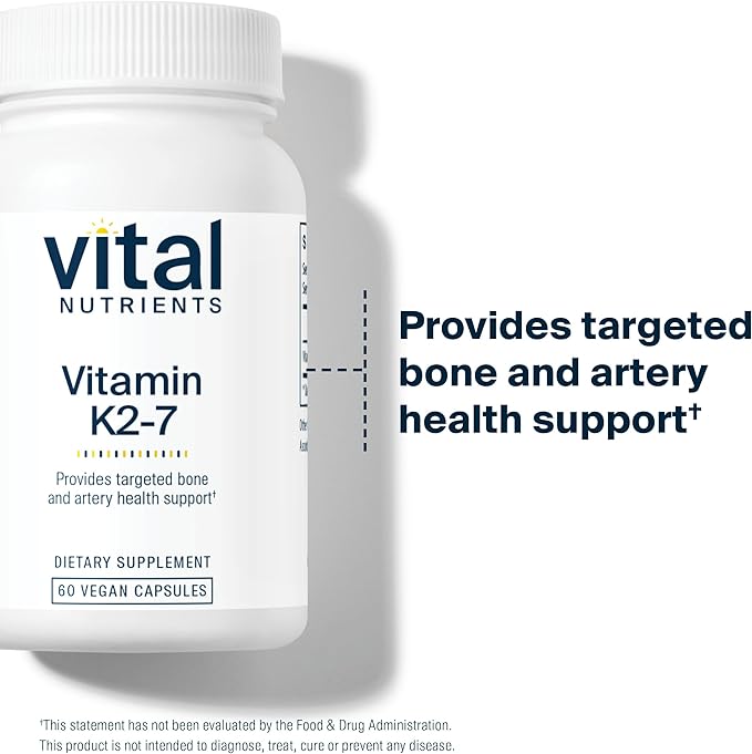 Vital Nutrients Vitamin K2-7 | Promotes Cardiovascular, Heart, Bone Health* | Vitamin K2 + MK7 | Vegan Vitamin K Supplement | Gluten, Dairy, Soy Free | Non-GMO | 60 Capsules
