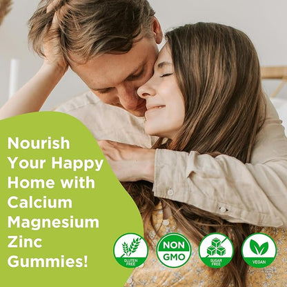 Calcium Magnesium Zinc Supplement with Vitamin D3, Sugar Free Calcium Gummies for Women Men, High Potency Magnesium Gummies for Bone & Muscle & Immune Health, Mixed Flavors - 60 Count