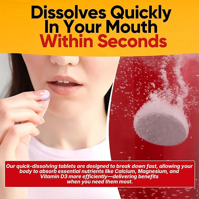 Fast Dissolve Vitamin D3 5000IU with Calcium & Magnesium - for Quick Nutrient Absorption-Sugar Free Chewable Supplement for Bones Strength, Teeth, Muscle, Immune Health,200 Fast Melt Tablets