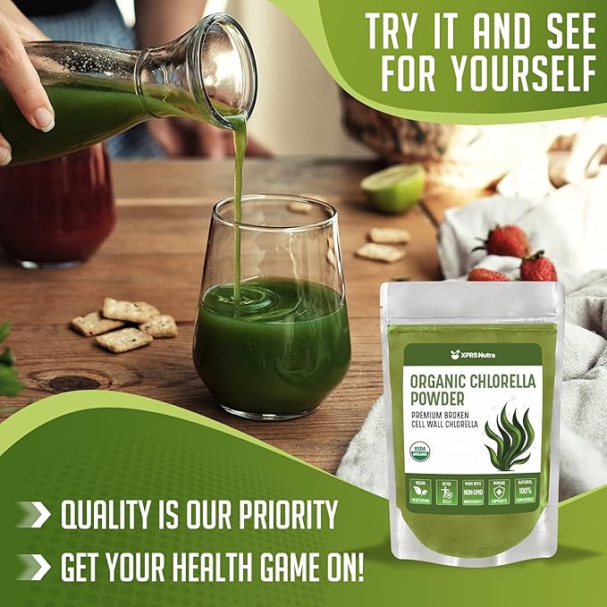 XPRS Nutra Organic Chlorella Powder - Broken Cell Wall Chlorophyll Powder - Chlorella Organic Powder for Immunity - Vegan Friendly Chlorella Powder Organic for Complete Protein (4 Ounce)