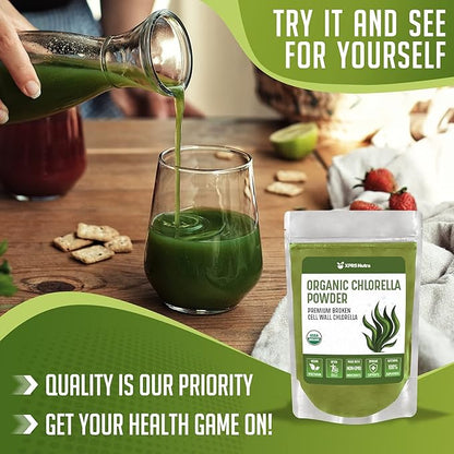 XPRS Nutra Organic Chlorella Powder - Broken Cell Wall Chlorophyll Powder - Chlorella Organic Powder for Immunity - Vegan Friendly Chlorella Powder Organic for Complete Protein (16 Ounce)