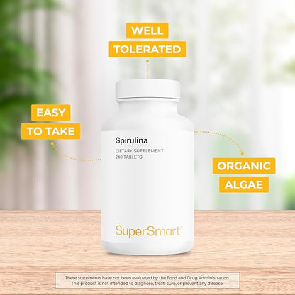 Supersmart - Spirulina 4000mg per Day (Easy-to-Take) - Blue Green Algae - Natural Vegan Friendly Superfood | Non-GMO & Gluten Free - 240 Tablets