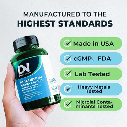 Triple Magnesium Complex Supplement,300mg of Magnesium Glycinate, Malate & Citrate for Muscles, Nerves, & Energy, High Absorption, 120 Vegan Capsules，Non-GMO USA Made