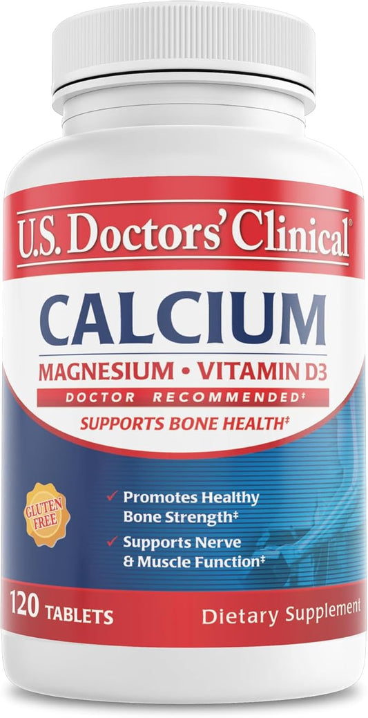 U.S. Doctors' Clinical 1200mg Calcium Citrate & Carbonate Complex with Magnesium & Vitamin D3 - Calcium Supplement for Bone Strength, Muscles & Nerves - Vegan, Non-GMO - 120 Tablets - 2-Month Supply
