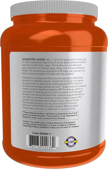 NOW Sports Nutrition, Micronized Creatine Powder 500 g, Mass Building*/Energy Production*, 1 kg.