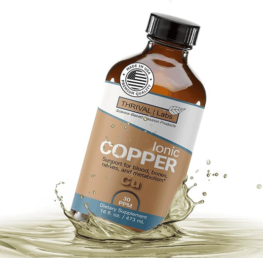 Ionic Colloidal Copper Liquid (30 PPM) | Mental Clarity & Nerve Function | Hair, Skin, Nails & Collagen | Red Blood Cells & Energy Production | Cholesterol Levels & Blood Pressure (16oz)