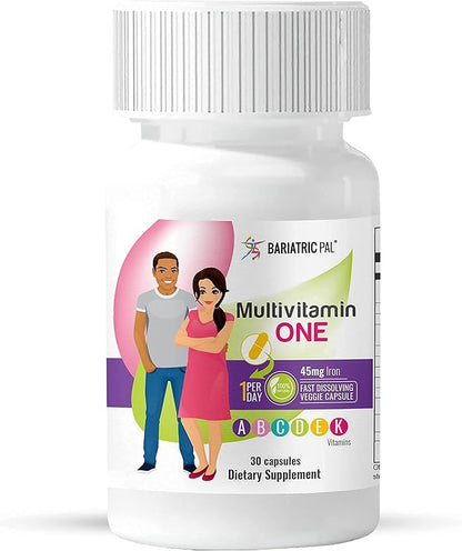 BariatricPal 30-Day Bariatric Vitamin Bundle (Multivitamin ONE 1 per Day! with 45mg Iron Capsule and Calcium Citrate Soft Chews 500mg with Probiotics - Strawberry Twist)