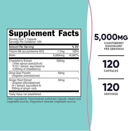 Nutricost Chasteberry Supplement for Women 120 Capsules, 5000mg Equivalent Per Serving (from 500mg of 10:1 Extract), with Dong Quai & Ginger Root Extract, Vegetarian, Gluten Free & Non-GMO