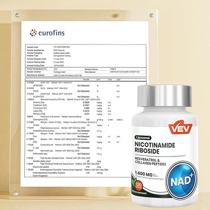 VEV Liposomal NAD+ Supplement – NAD Resveratrol Supplement with Collagen, CoQ10, Quercetin – 120 Capsules – NAD Supplements for Women & Men – Cellular Energy & Wellness Support