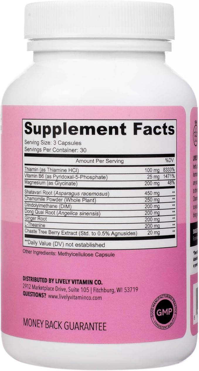LIVELY VITAMIN CO. Get Even - Women's Hormonal Balance Blend - Helps Reduce Severity of Periods, PMS & Menopause - Eases Cramps & Bloating - Mood Regulation - Period Pain & Discomfort - 90 Count