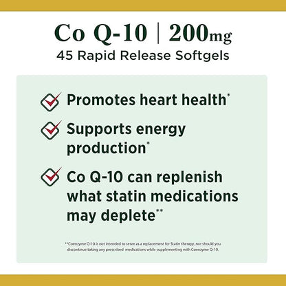 Nature's Bounty CoQ10, Heart Health and Healthy Aging, Dietary Supplement, 200mg, 45 Rapid Release Softgels