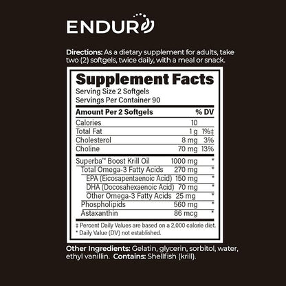 100% Pure Krill Oil - Omega-3s EPA, DHA and Astaxanthin - 1000mg Per Serving, 180 Softgels - Phospholipids Company