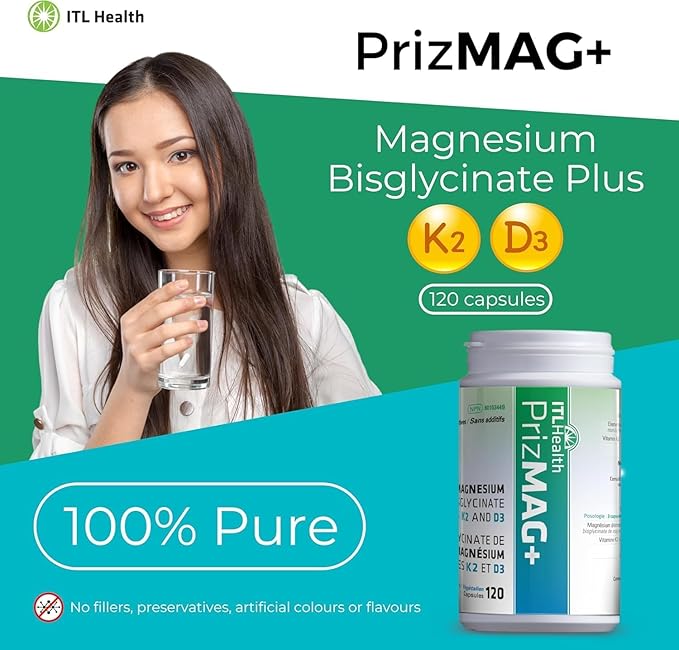 ITL Health Pure Magnesium Bisglycinate VIT K2 D3, 120 CT