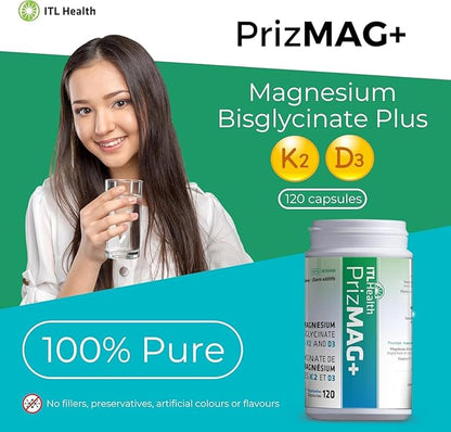 ITL Health Pure Magnesium Bisglycinate VIT K2 D3, 120 CT