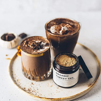 Erbology Organic Turkey Tail Mushroom Powder 40 Servings - 22% Beta-glucans - Prebiotic and Gut Nourishing - Trametes Versicolor - Small Batch - Sustainably Grown in Europe - Vegan - Non-GMO