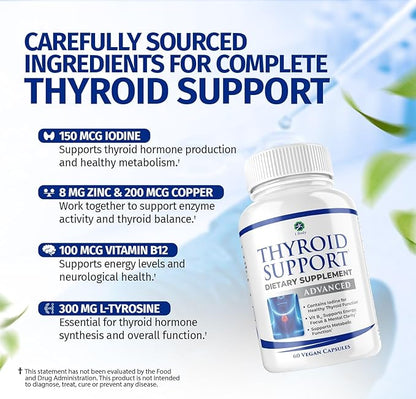 1 Body Thyroid Support Supplement with Iodine, B12, Zinc, Selenium, Ashwagandha, Non-GMO, Vegetarian, 30 Day Supply