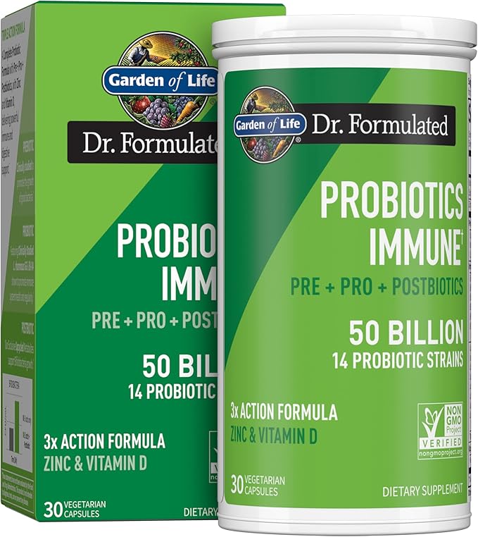 Garden of Life Dr Formulated Probiotics Immune Support & Zinc Supplements 30mg High Potency Raw Zinc and Vitamin C