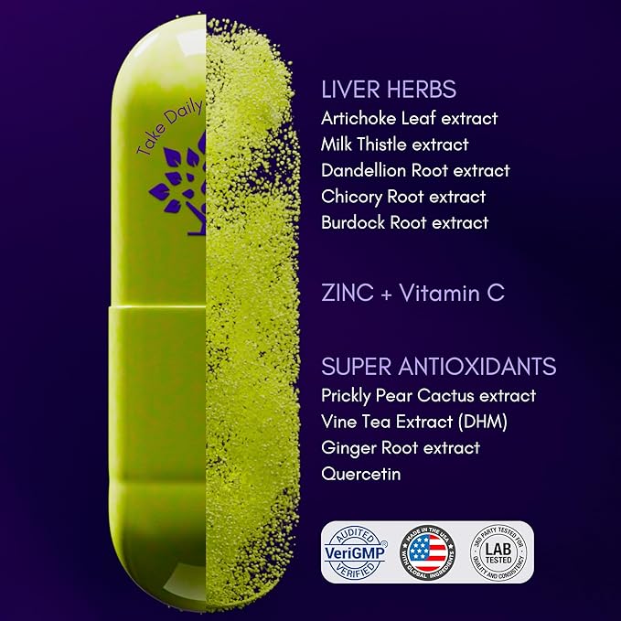 purple tree Happy Liver Daily | Liver Support & Cleanse with Milk Thistle 80% Silymarin, Dandelion Root, Artichoke Leaf, Vine Tea DHM, Vitamins & More - 60 Liver Detox Veggie Pills