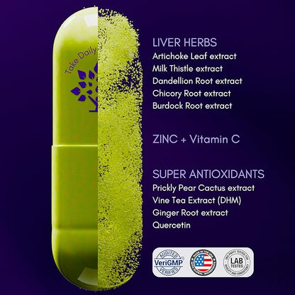 purple tree Happy Liver Daily | Liver Support & Cleanse with Milk Thistle 80% Silymarin, Dandelion Root, Artichoke Leaf, Vine Tea DHM, Vitamins & More - 60 Liver Detox Veggie Pills