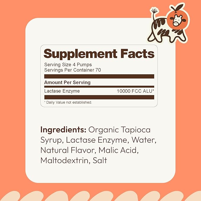 Lactase Enzyme Drops 2oz – Delicious Orange Creamsicle Flavor – 10,000 FCC Units for Fast Acting Dairy Relief – Customizable Dosing for Lactose Intolerance – Portable Twist-to-Lock Pump