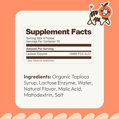 Lactase Enzyme Drops 2oz – Delicious Orange Creamsicle Flavor – 10,000 FCC Units for Fast Acting Dairy Relief – Customizable Dosing for Lactose Intolerance – Portable Twist-to-Lock Pump