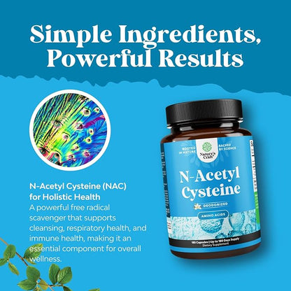 NAC Supplement N-Acetyl Cysteine 600mg - Potent Vegan High Absorption NAC 600mg Capsules Glutathione Precursor for Liver Cleanse Detox & Repair plus Lung Health and Immunity Support (180ct)