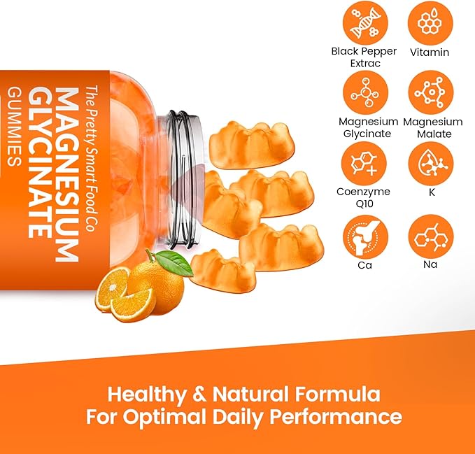 Magnesium Glycinate Gummies 1000mg - 90 Ct | Magnesium Potassium Supplements for Relaxation, Stress Relief, with Vitamin D, B6, CoQ10 for Calm Mood & Sleep Support - Orange Gummies