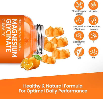 Magnesium Glycinate Gummies 1000mg - 90 Ct | Magnesium Potassium Supplements for Relaxation, Stress Relief, with Vitamin D, B6, CoQ10 for Calm Mood & Sleep Support - Orange Gummies