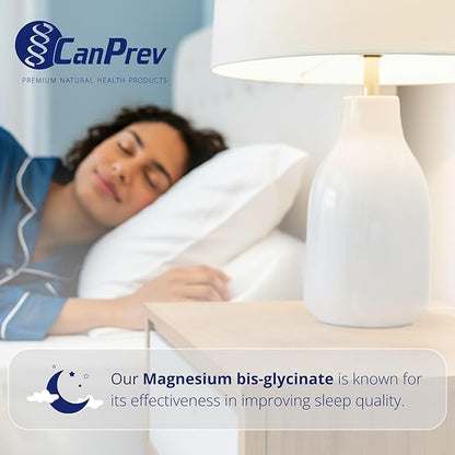 CanPrev Magnesium BisGlycinate 200mg Gentle 60 Veg Caps, 60-Day Supply, Chelated Magnesium Supplement for Bone & Muscle Support, Easy to Digest, Promote Relaxation & Comfort, Vegan, Non-GMO, No Sugar