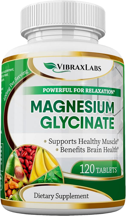 Magnesium Glycinate Supplement, 400mg, for Men & Women, for Stress, Energy, Muscle Cramps, Joint Support, Chelated, High-Absorption, Non-Laxative, Gluten-Free