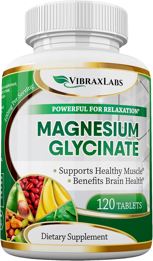 Magnesium Glycinate Supplement, 400mg, for Men & Women, for Stress, Energy, Muscle Cramps, Joint Support, Chelated, High-Absorption, Non-Laxative, Gluten-Free