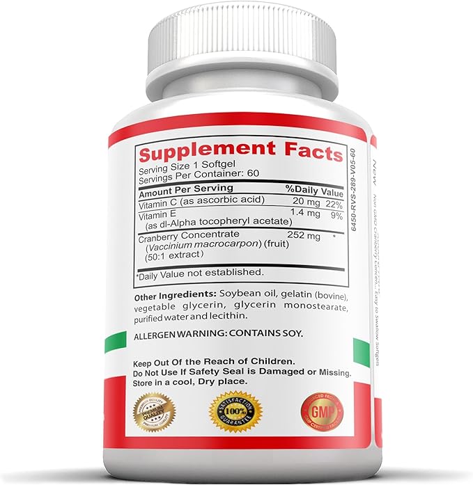 Non-GMO Cranberry Concentrated from 12,600mg - Triple Strength Softgels - Easy to Swallow Pills for Men & Women, 1 Bottle