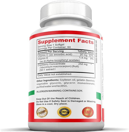 Non-GMO Cranberry Concentrated from 12,600mg - Triple Strength Softgels - Easy to Swallow Pills for Men & Women, 1 Bottle
