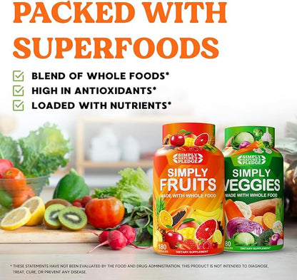 Simply Nature's Pledge -Packed with 42 Different Fruits & Vegetables - Made with Whole Food Superfoods - with Aloe Vera – 100% Soy Free -2 Month Supply- 180 Count (Pack of 2)