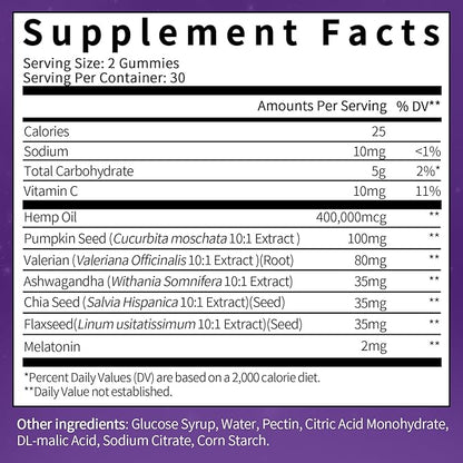 Hemp Gummies for Sleep with Melatonin, Support Relaxation & Peace, Calm Gummies for Adults, All Natural Hemp Oil, Vegan, Non-GMO, 60ct