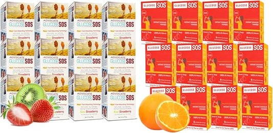 Glucose SOS Kiwi-Strawberry + Sweet & Tangy 72 Packs (2X) Glucose Packets with Natural Dextrose, Fast-Absorption That Instantly Dissolves in Your Mouth with No Water Needed