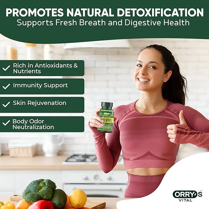 Orry's Vital Chlorophyll Capsules 600 mg - Natural Internal Deodorant to Detox Body Odor, Armpits & Private Parts - Body-Deodorizing Supplement: Supports Immunity and Digestion - 60 Chlorophyll Pills