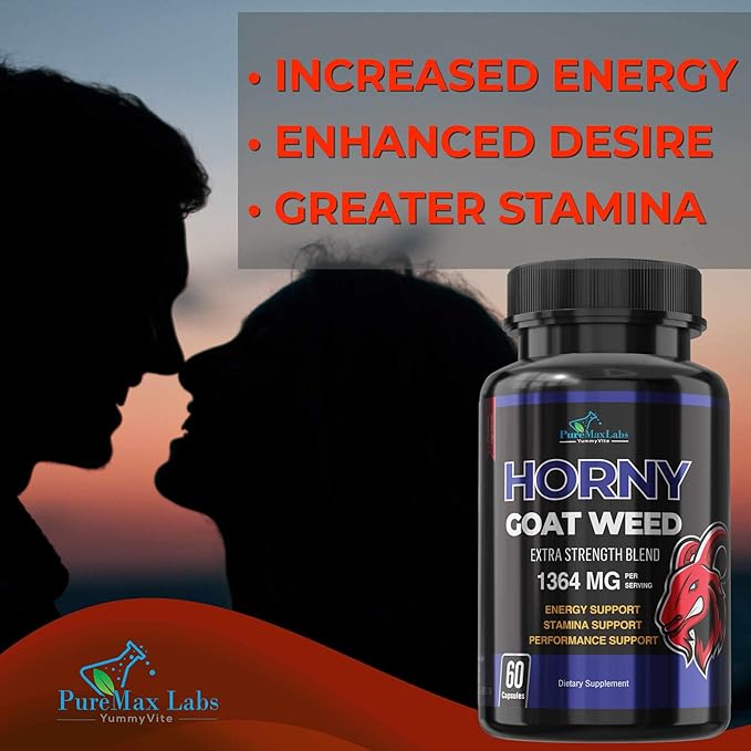 Horny Goat Weed Extra Strength - with Maca, L-Arginine, Ginseng - Boost Desire, Performance, Stamina, Energy, Non-GMO Formula, 60 Capsules