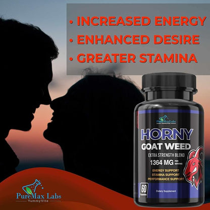Horny Goat Weed Extra Strength - with Maca, L-Arginine, Ginseng - Boost Desire, Performance, Stamina, Energy, Non-GMO Formula, 60 Capsules