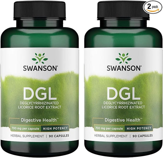 Swanson High Potency DGL (Licorice) - Herbal Supplement Promoting Digestive Health & GI Tract Support - Natural Stomach Soother Made with Licorice Root Extract - (90 Capsules, 750mg Each) (2 Pack)
