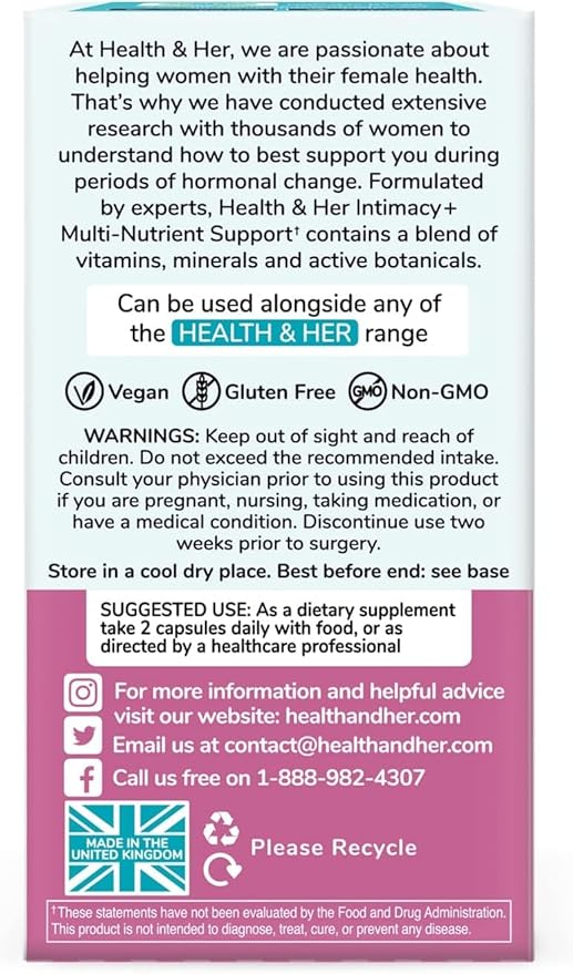 Health & Her Intimacy+ Multi-Nutrient Supplement Support for Women - Contains Maca Root and Tribulus to Help Discover You Again, Vegan (60 ct -1 Month)