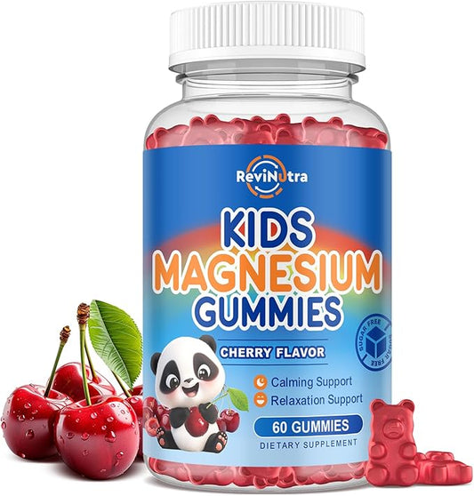 Magnesium Gummies for Kids, Magnesium Citrate Supplement for Adults & Kids, Calm Magnesium Gummies Support Sleep, Bone & Muscle Health, Nerve Relaxation, 60 Cherry Gummies