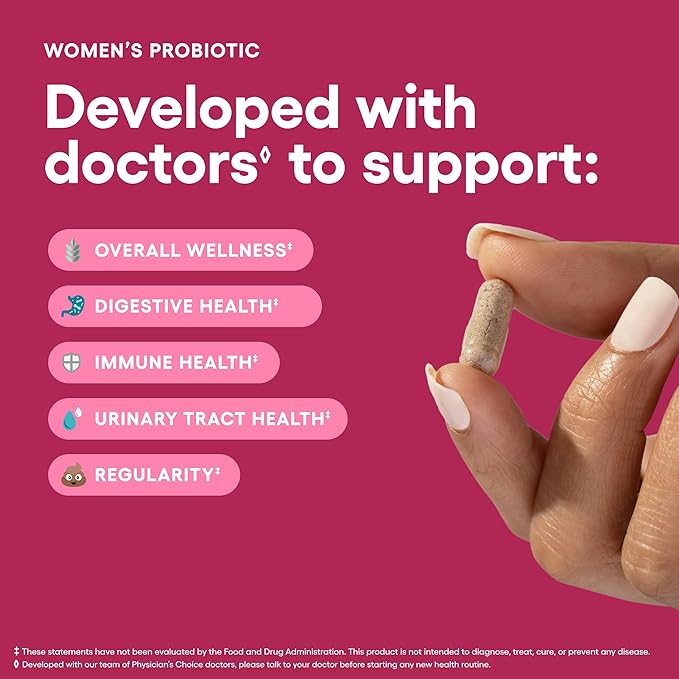 Physician's Choice Probiotics for Women - PH Balance, Digestive, UT, & Feminine Health - 50 Billion CFU - 6 Unique Strains for Women - Organic Prebiotics, Cranberry Extract+ - Womens Probiotic - 84 CT