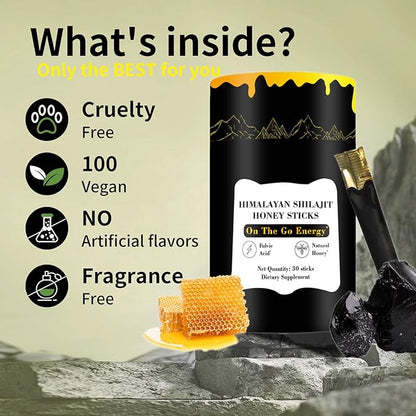 Zotreval Shilajit Honey Sticks, 30 Sticks - Pure Himalayan Resin, Organic Honey & Saffron for Energy Boost, Immune Support & Vitality, SHILAJIT Honey Sticks for Men & Women